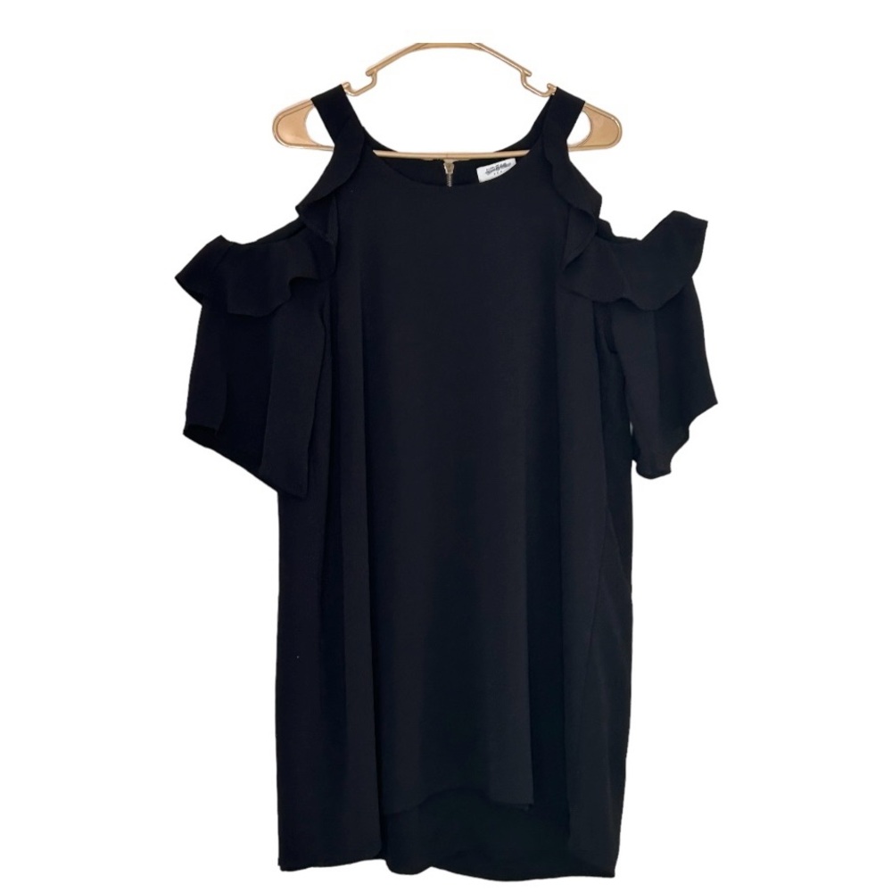 Umgee Black Peekaboo Ruffled Sleeve Dress Exposed Zipper Size L